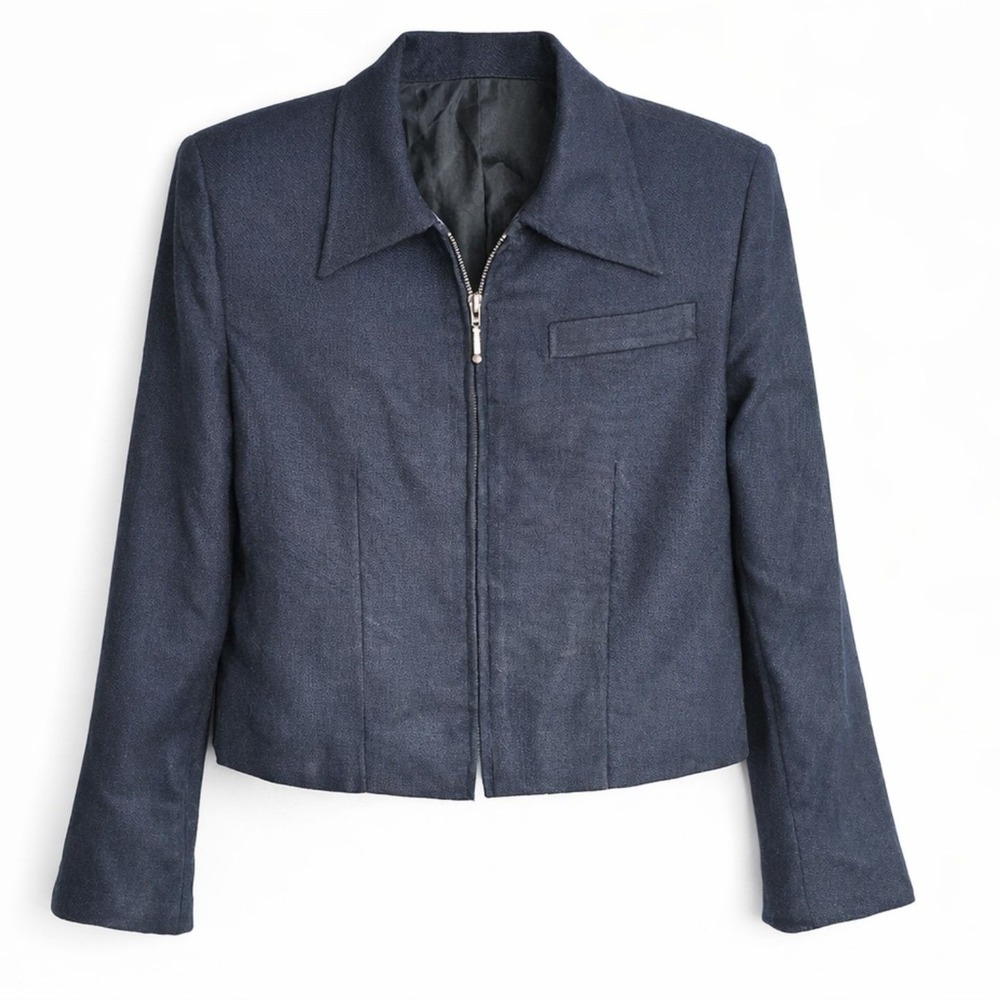 Vintage Melissa Lawrence Black‎ Silk Cropped Jacket Minimalist 90s Blazer Sz 10
